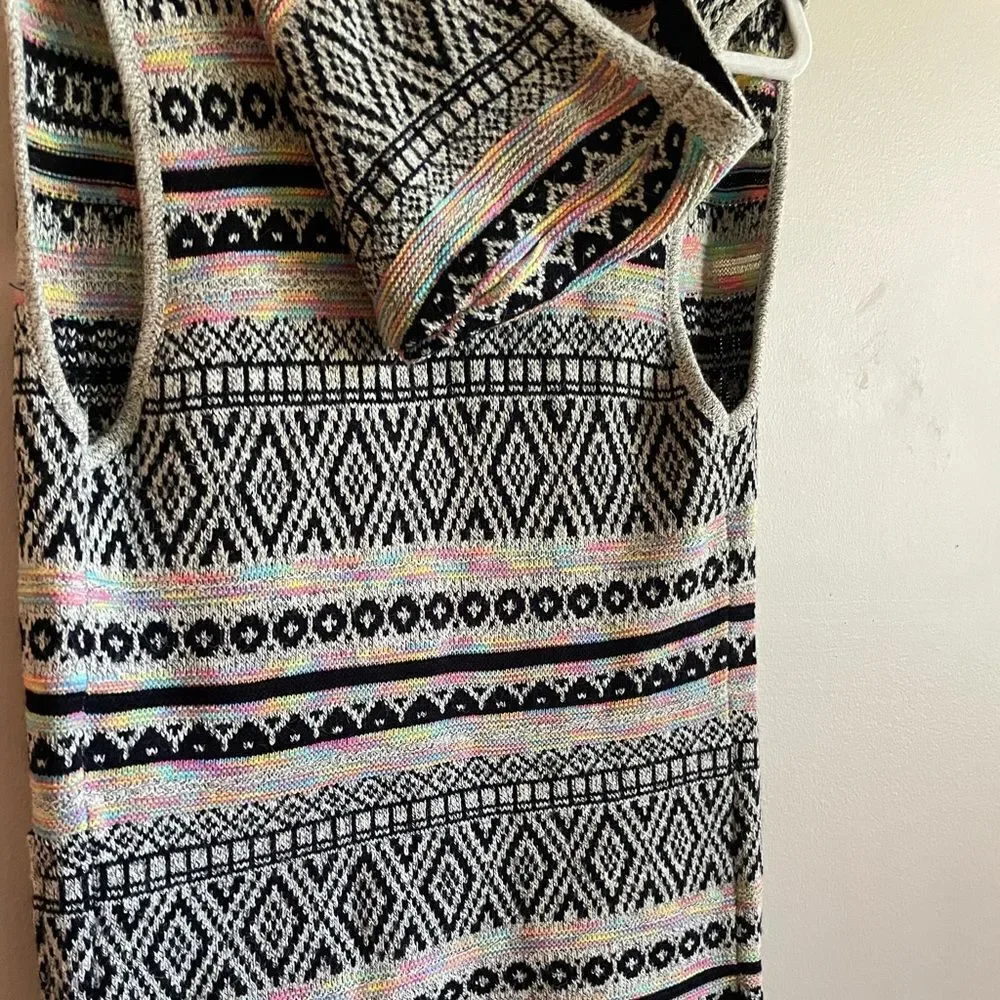 Monteau Multicolor Hooded Sleeveless Open Cardigan Knit Sz S‎